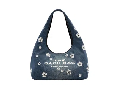 Pre-owned Marc Jacobs Women's  The Sequin Daisy Denim Sack Bag In Vintage Indigo