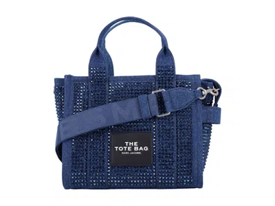 Pre-owned Marc Jacobs Women's  The Small Tote Denim Crystal In Dark Wash Blue