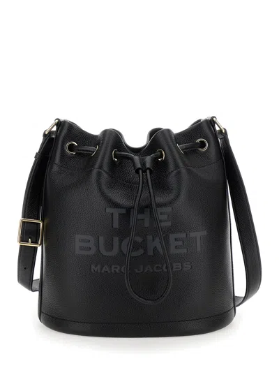Marc Jacobs Women 'the Bucket' Black Crossbody Bag With Embossed Logo On The Front In Hammered Leath In Multi