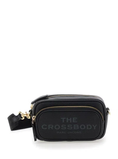 Marc Jacobs Women 'the Crossbody' Black Shoulder Bag With Logo Embossed On The Front In Hammered Lea