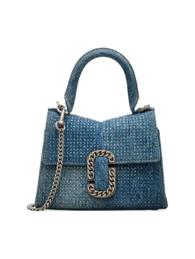 Marc Jacobs The Mini Denim Top Handle Bag In Light Blue Crystal