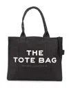 Marc Jacobs Women 'the Large Tote' Black Tote Bag With Contrasting Logo Print In Cotton Black Woman In Black