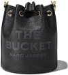 Marc Jacobs The Leather Bucket Black Handbag With Drawstring And Front Logo In Hammered Leather In Black