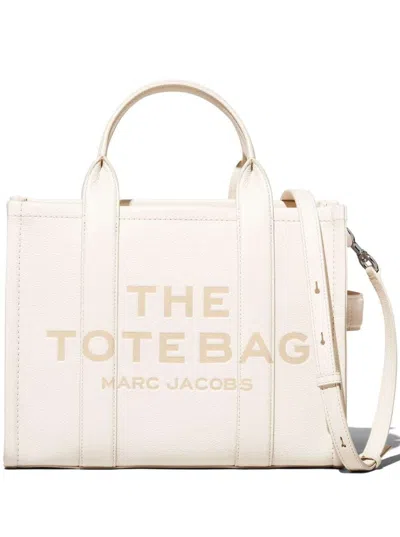 Marc Jacobs Women 'the Medium Tote Bag' White Shoulder Bag With Logo In Grainy Leather Woman