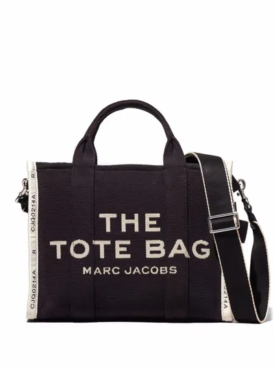 Marc Jacobs Women 'the Medium Tote' Black Tote Bag With Contrasting Logo Embroidery In Cotton Blend