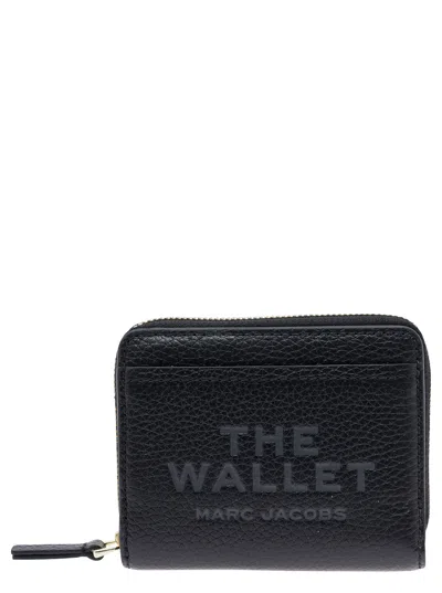 Marc Jacobs Women 'the Mini' Black Wallet With Engraved Logo On The Front In Hammered Leather Woman