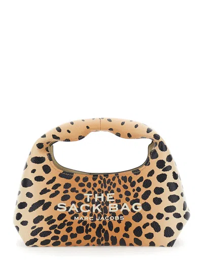 Marc Jacobs Women 'the Mini Sack' Brown Handbag With Embossed Logo And Leopard Motif In Hammered Lea In Multi