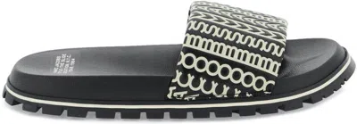 Marc Jacobs Monogram Print Slides In Black