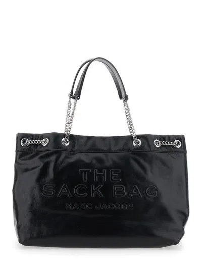 Marc Jacobs Women 'the Sack Bag' Black Shoulder Bag With Logo Embossed On The Front In Leather Woman
