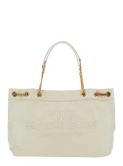 Marc Jacobs Women 'the Sack Bag' White Shoulder Bag With Logo Embossed On The Front In Leather Woman