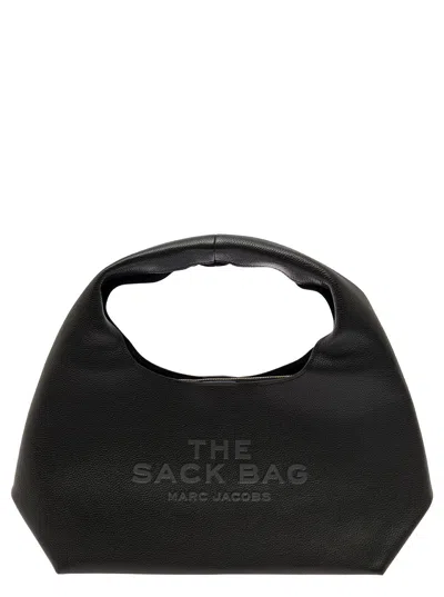 Marc Jacobs Women 'the Sack' Black Shoulder Bag With Embossed Logo In Hammered Leather Woman