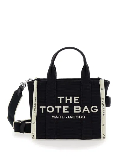 Marc Jacobs Women 'the Small Tote' Black Handbag With Jacquard Logo In Cotton Blend Canvas Woman