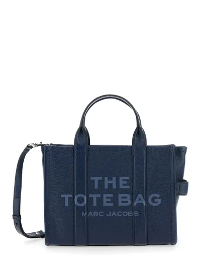 Marc Jacobs Women 'the Tote Bag Medium' Blue Bag With Logo Print On The Front In Hammered Leather Wo In Multi