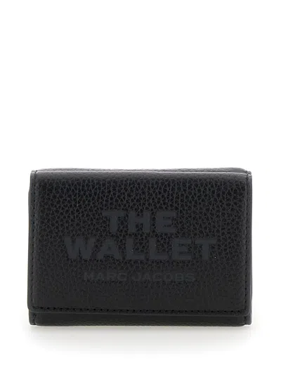 Marc Jacobs Women 'the Wallet Trifold' Black Wallet With Engraved Logo On The Front In Hammered Leat In Multi