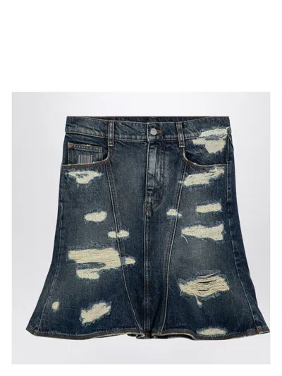 MARC JACOBS WOMEN'S WASHED DENIM SKIRT WITH WORN DETAILS