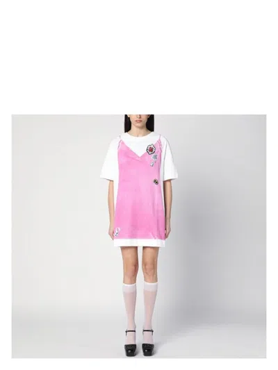 MARC JACOBS WOMEN'S WHITE/PINK TROMPE LOEIL T-SHIRT MINI DRESS | SIZE XS/SMALL | 2S5RDR083C14CO