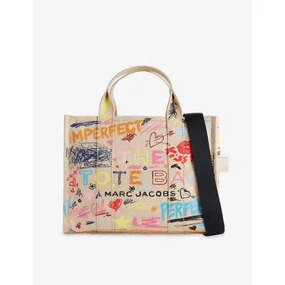 Marc Jacobs Womens Beige Multi The Punk Scribble Canvas Medium Tote Bag