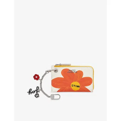 Marc Jacobs Womens White Multi  X David Shrigley Zip Leather Charm Wallet In Orange