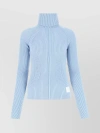 Marc Jacobs Fitted Ribbed Turtleneck Sweater With Vertical Texture In Blue