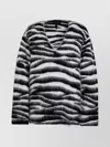 Marc Jacobs Wool Blend Zebra Patterned V Neck Jumper In Black