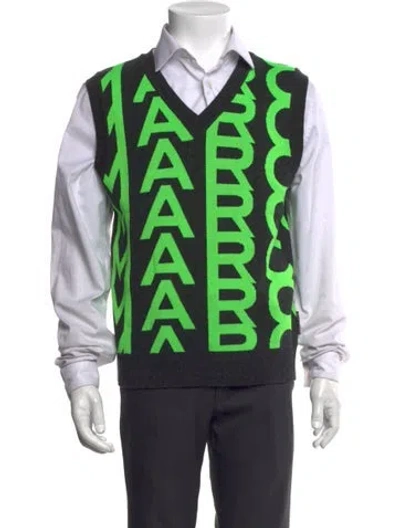Pre-owned Marc Jacobs Wool Graphic Print Sweater Vest In Green