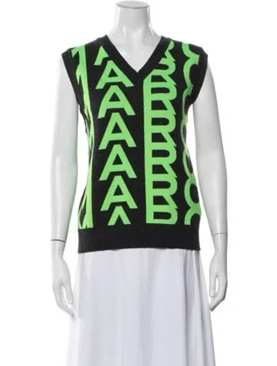 Pre-owned Marc Jacobs Wool Graphic Print Top In Black