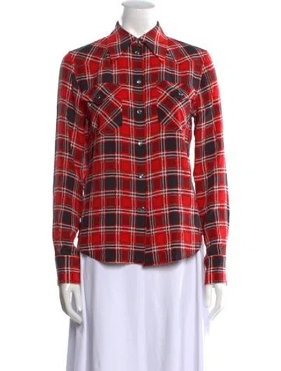 Pre-owned Marc Jacobs Wool Plaid Print Button-up Top In Red