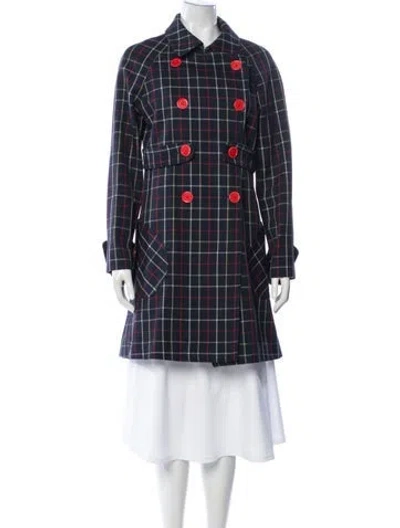 Pre-owned Marc Jacobs Wool Plaid Print Coat In Blue
