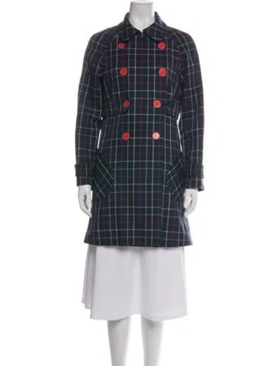 Pre-owned Marc Jacobs Wool Plaid Print Coat In Blue