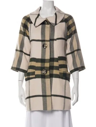 Pre-owned Marc Jacobs Wool Plaid Print Coat In Neutral