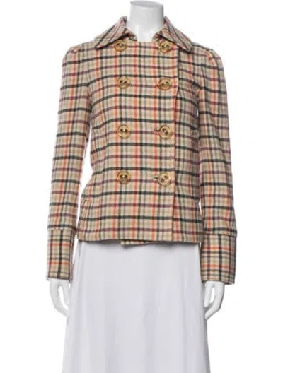 Pre-owned Marc Jacobs Wool Plaid Print Peacoat In Multicolor