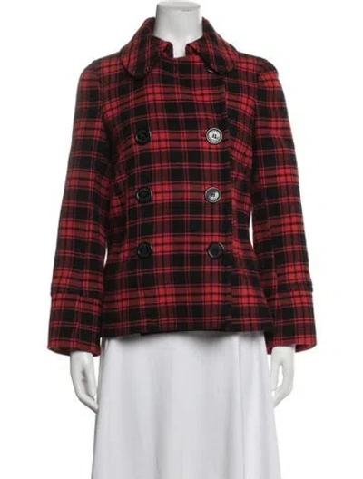 Pre-owned Marc Jacobs Wool Plaid Print Peacoat In Red