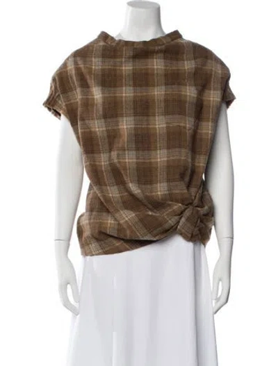 Pre-owned Marc Jacobs Wool Plaid Print Sweater In Brown