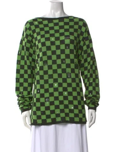Pre-owned Marc Jacobs Wool Plaid Print Sweater In Green