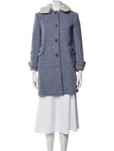 Pre-owned Marc Jacobs Wool Tweed Pattern Coat In Blue