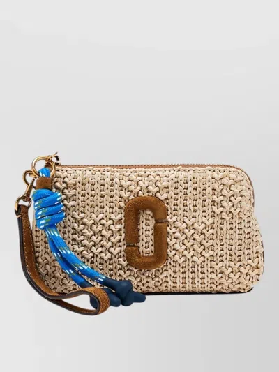 Marc Jacobs Wristlet Raffia Pouch Detachable Strap Lanyard In Neutral