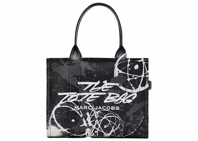 Pre-owned Marc Jacobs X Futura Leather Large Tote Bag In Black/white