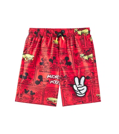 Marc Jacobs Kids' X Mickey Mouse Printed Swim Trunks In Red