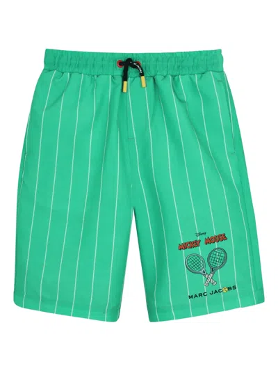 Marc Jacobs Kids' X Mickey Mouse Striped Swim Shorts In Green