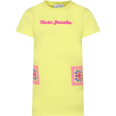 Marc Jacobs Kids' Logo刺绣棉连衣裙 In Yellow
