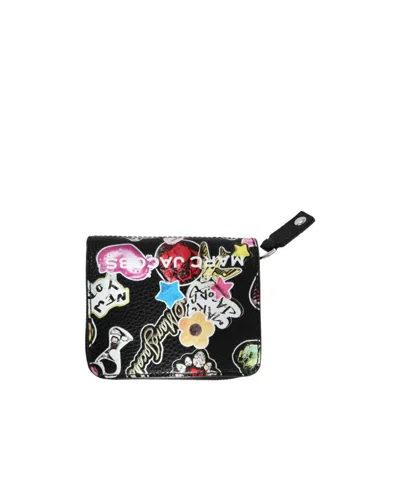 Marc Jacobs Sticker-print Leather Wallet In Black
