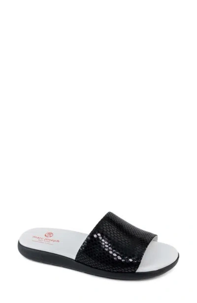 Marc Joseph New York Hudson Leather Slide Sandal In Black Snake/black Sole