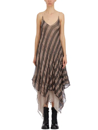 Marc Le Bihan Striped Asymmetric Midi Dress In Brown