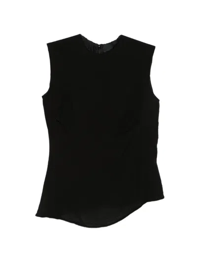Marc Le Bihan Asymmetric Frayed-edge Top In Black