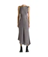 Marc Le Bihan Asymmetric Silk Midi Dress In Gray