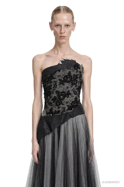 Marc Le Bihan Beaded Brocade Corset Top In Black