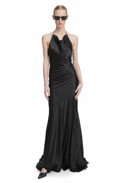 Marc Le Bihan Cowl Neck Silk Satin Dress In Black
