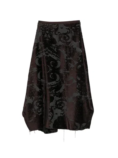 Marc Le Bihan Damask-pattern Raw-edge Midi Skirt In Brown