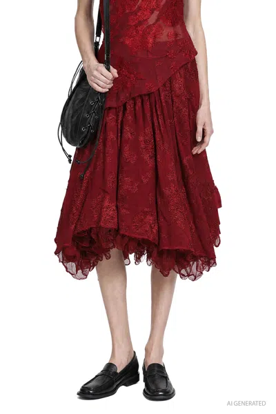 Marc Le Bihan Draped Viscose Silk Brocade Skirt In Red