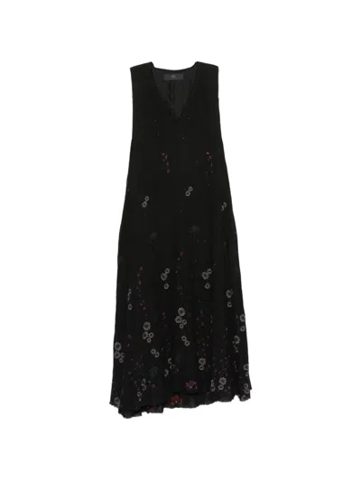Marc Le Bihan Floral-embroidered V-neck Maxi Dress In Black
